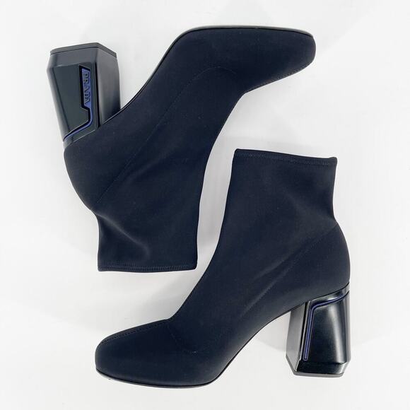Prada Black Square Toe Logo Block Heel Nylon Ankle Sock Boot Bootie size IT 40 - Picture 6 of 15